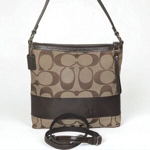 Authentic COACH F13674 Signature Crossbody Shoulder Bag Brown Canvas Leather
